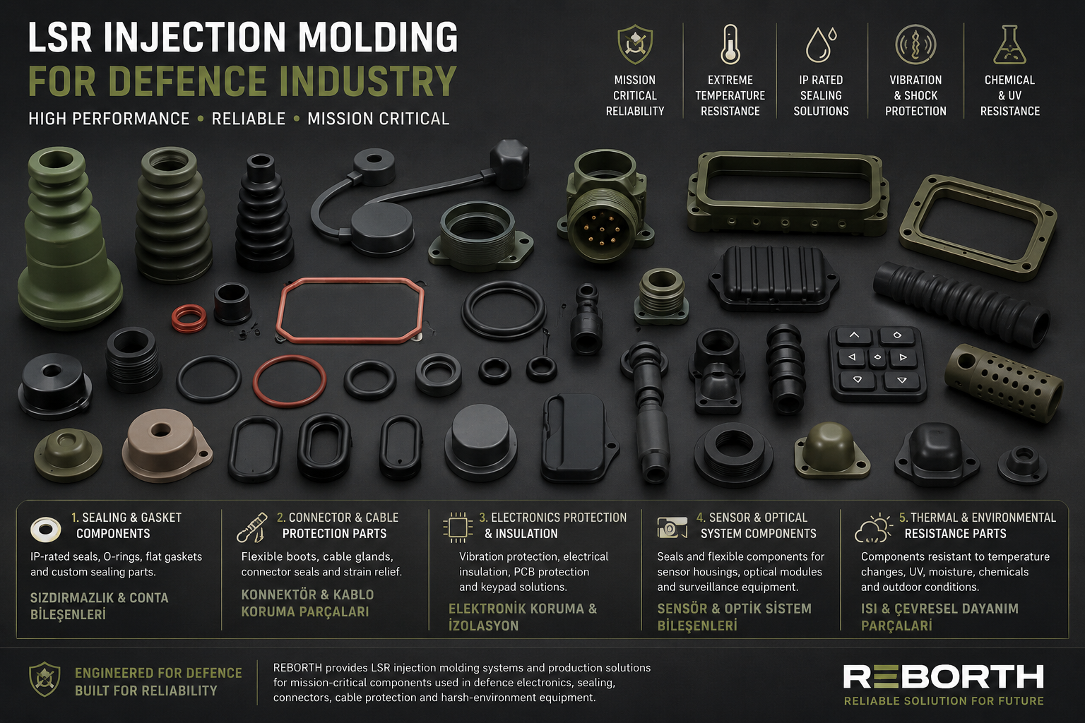 Defense and industrial LSR molded components